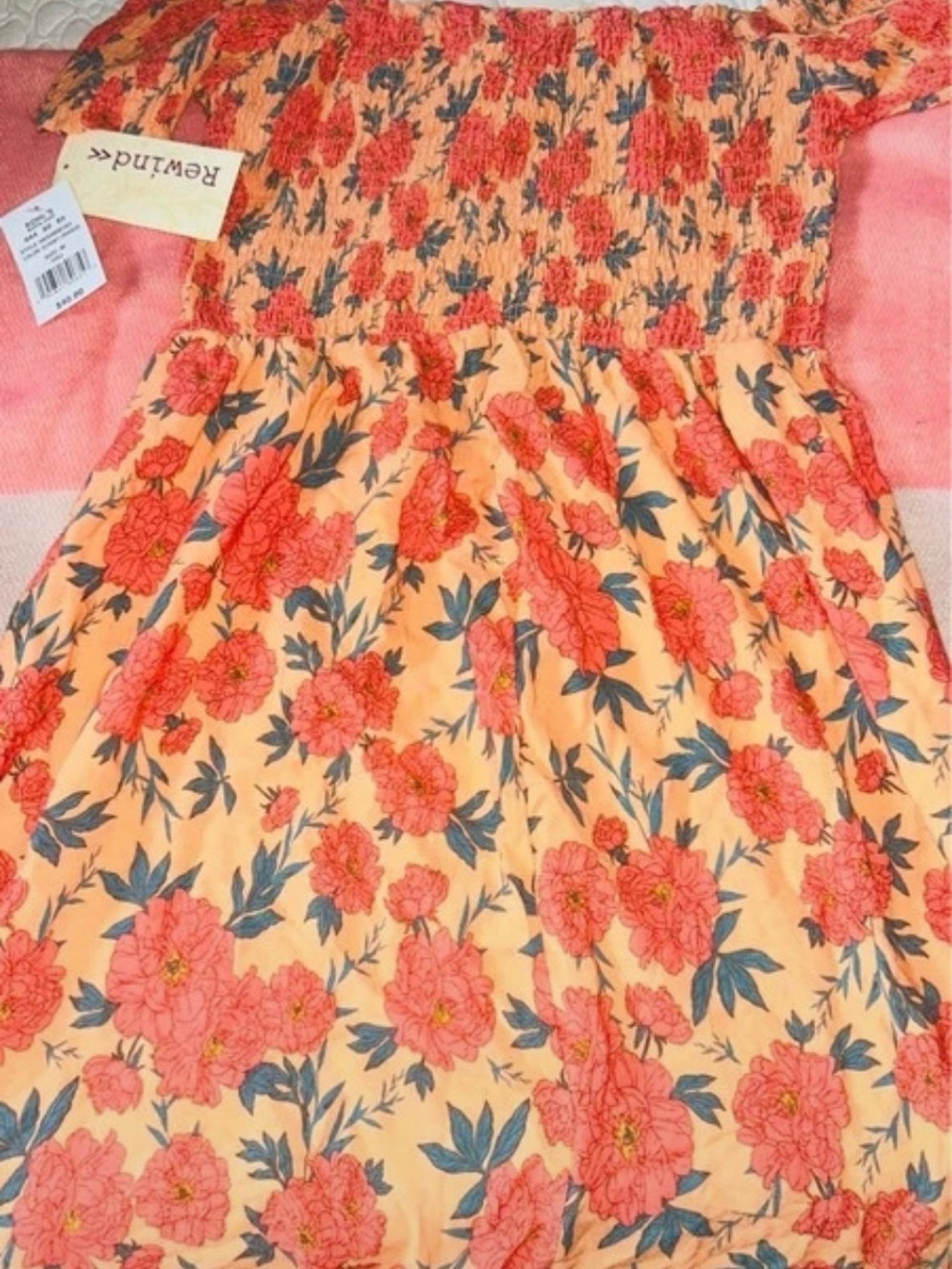 Rewind Peach Floral Off-Shoulder Midi Dress - Coral & Teal
